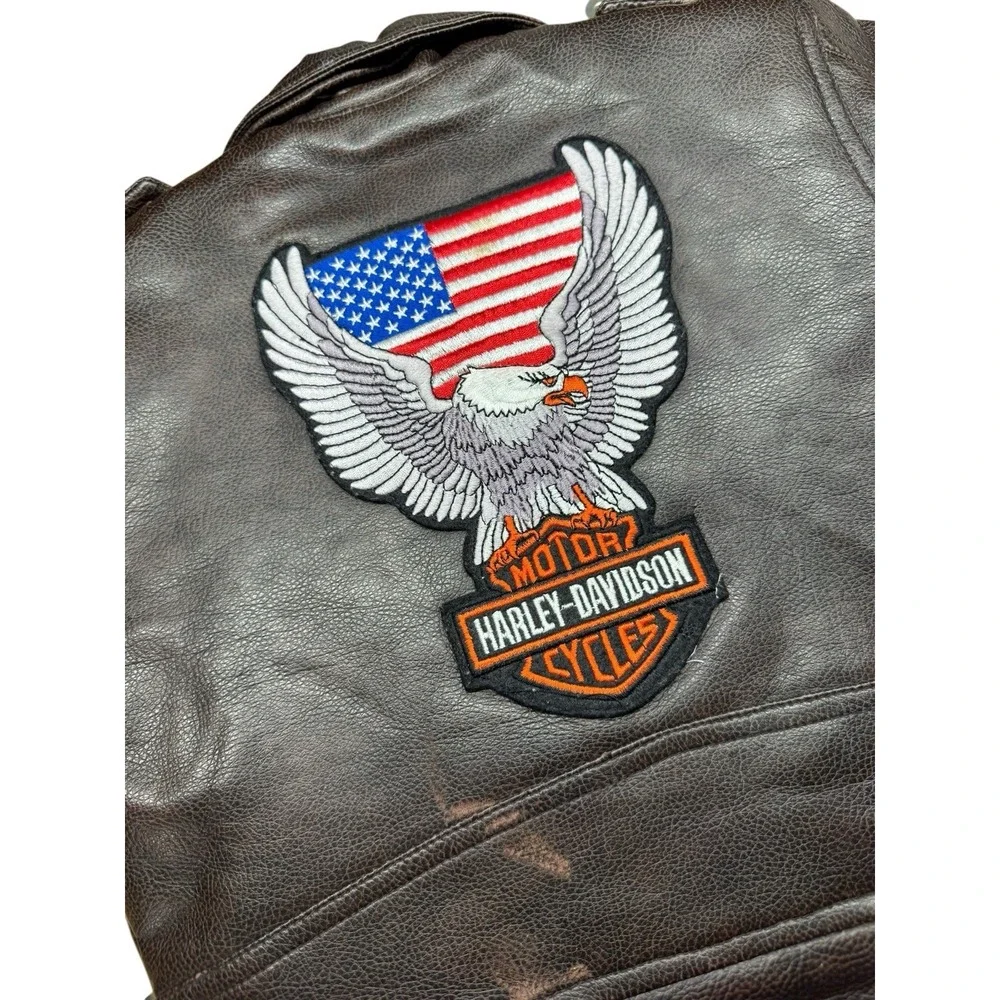 VINTAGE 90's HARLEY DAVIDSON‎ BROWN EMBROIDERED BIKER JACKET Toddler Sz 2T
